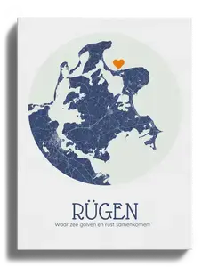 Personaliseer jouw Rügen poster: kringvorm, maritime kleuren en unieke markering!