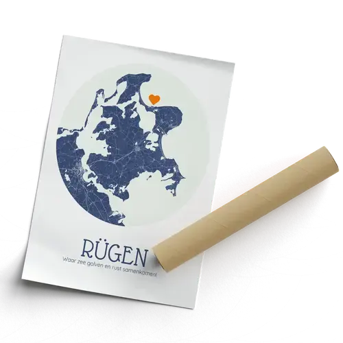 Personaliseer jouw Rügen poster: kringvorm, maritime kleuren en unieke markering!